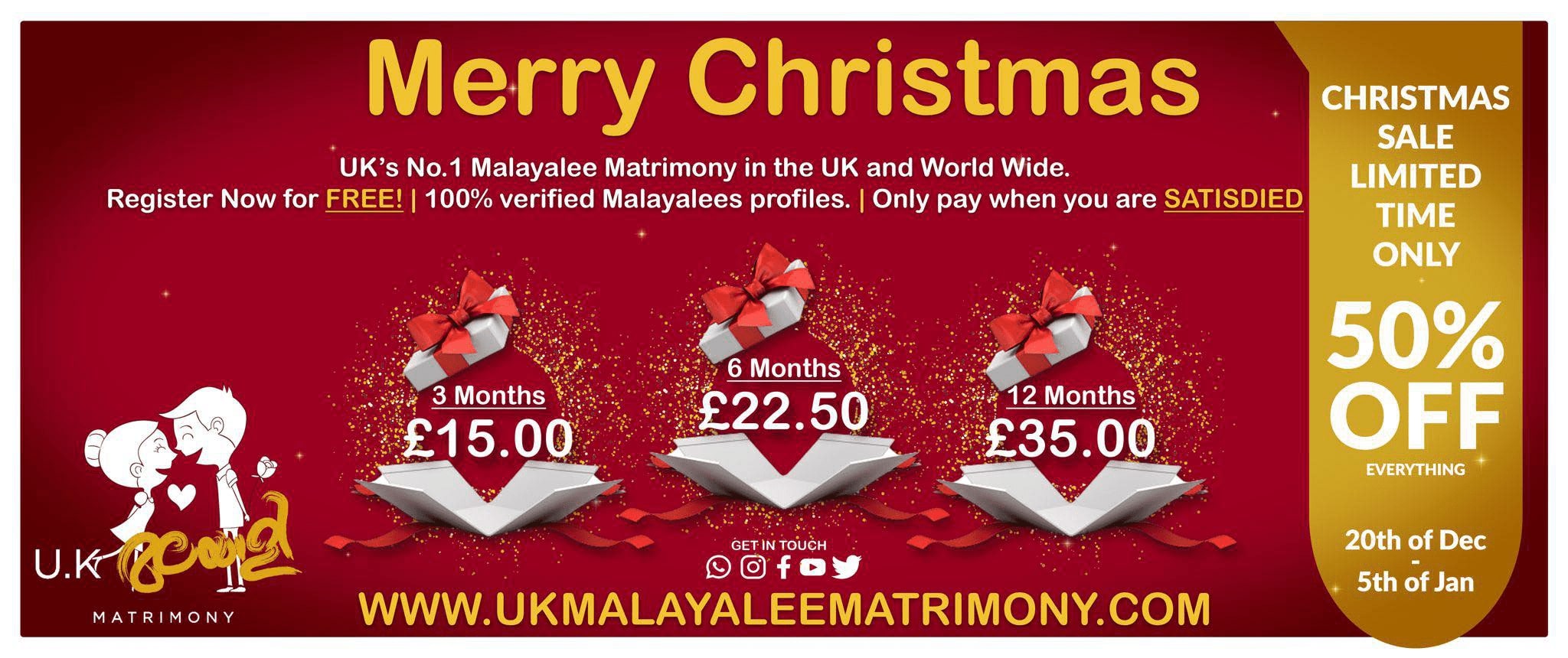 Christmas and New Year 2021 offer from UK Malayalee Matrimony