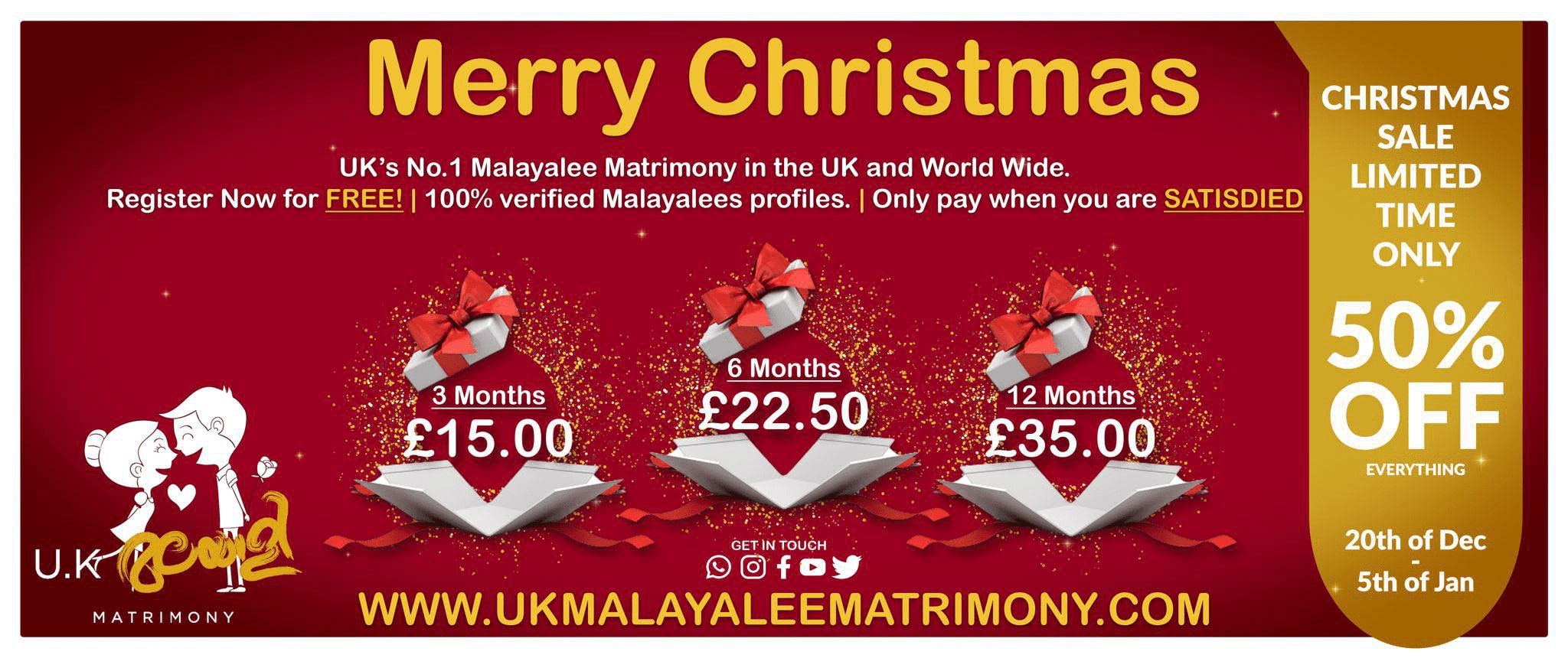 Christmas and New Year 2021 offer from UK Malayalee Matrimony